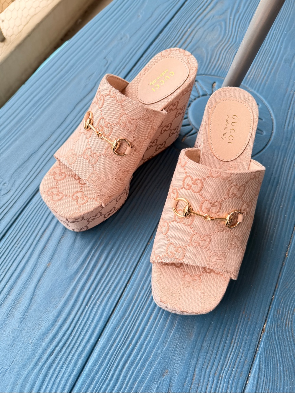 Gucci Pink GG Canvas Platform Mules